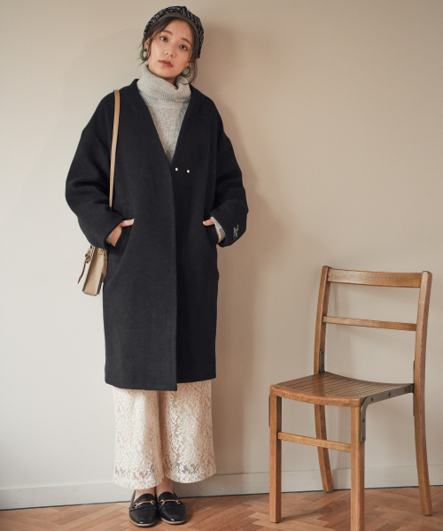 「mysty woman」 ノーカラーコート MEDIUM ライトブラウン レディース_画像6