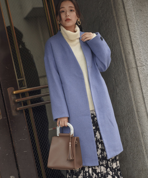 「mysty woman」 ノーカラーコート MEDIUM ライトブラウン レディース_画像8