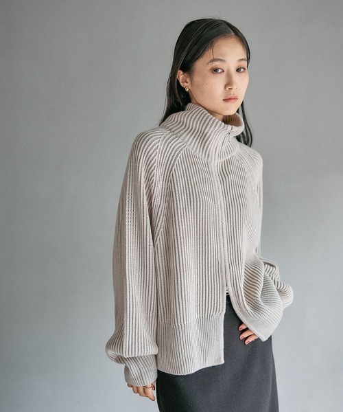 もさ LEPSIM カーディガン 7ゲージ配色リブZIPカーディガン 133274