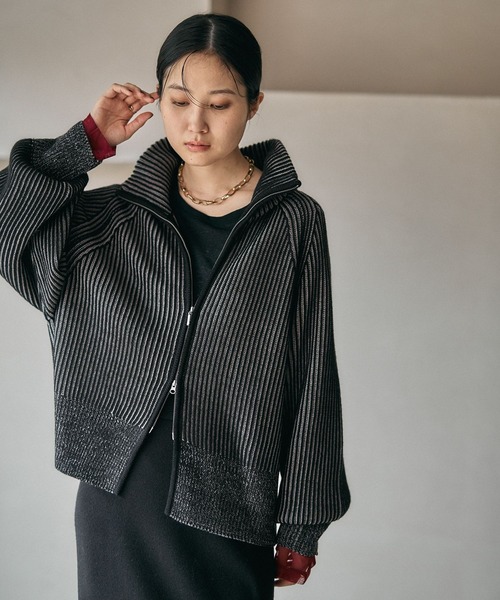 LEPSIM カーディガン 7ゲージ配色リブZIPカーディガン2 571558