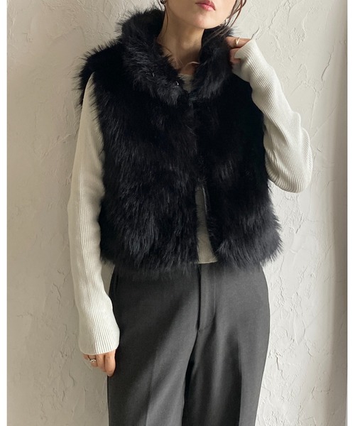 She's Closet ベスト ジレ 2wayスタンドネックショート丈ダブルジップ