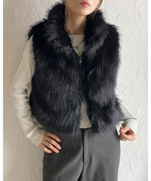 She's Closet ベスト ジレ 2wayスタンドネックショート丈ダブルジップ