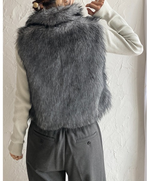 She's Closet ベスト ジレ 2wayスタンドネックショート丈ダブルジップ