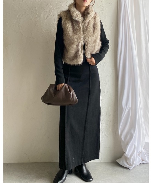 She's Closet ベスト ジレ 2wayスタンドネックショート丈ダブルジップ