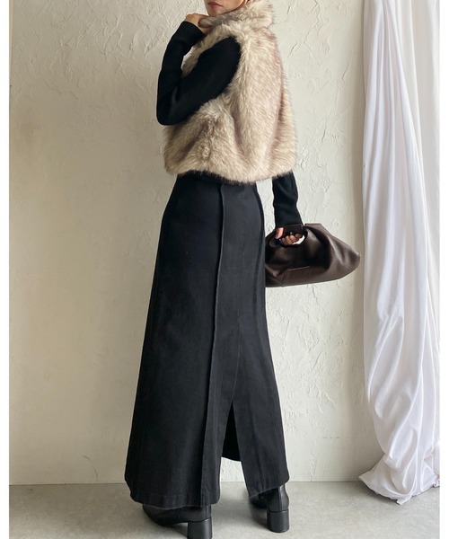 She's Closet ベスト ジレ 2wayスタンドネックショート丈ダブルジップ