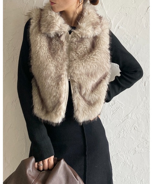 She's Closet ベスト ジレ 2wayスタンドネックショート丈ダブルジップ