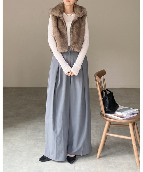 She's Closet ベスト ジレ 2wayスタンドネックショート丈ダブルジップ