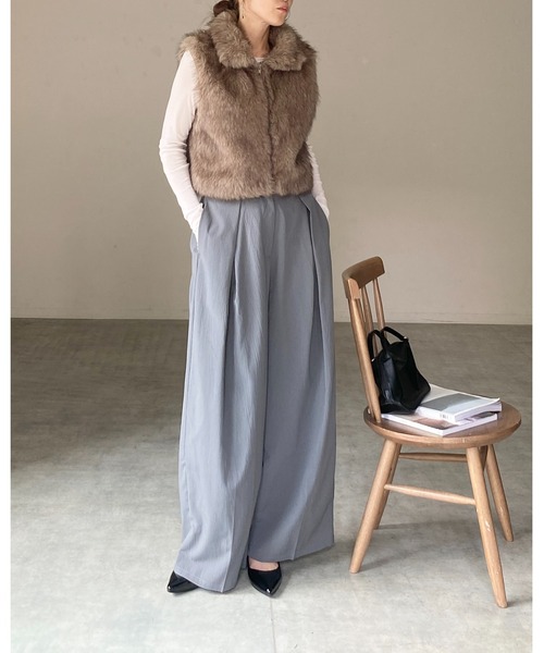She's Closet ベスト ジレ 2wayスタンドネックショート丈ダブルジップ