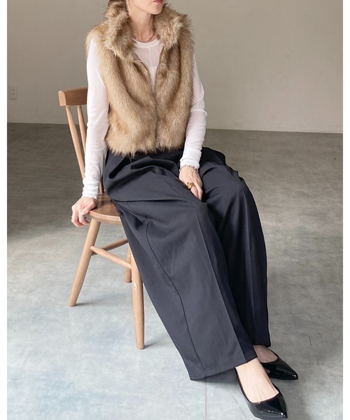 She's Closet ベスト ジレ 2wayスタンドネックショート丈ダブルジップ