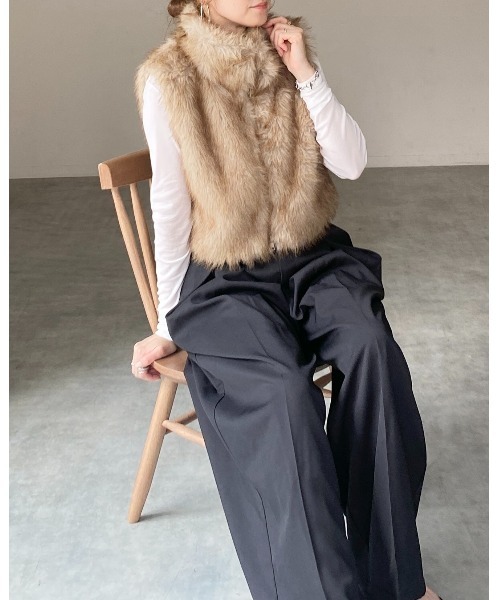 She's Closet ベスト ジレ 2wayスタンドネックショート丈ダブルジップ