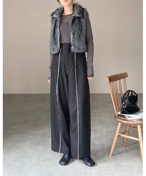 She's Closet ベスト ジレ 2wayスタンドネックショート丈ダブルジップ