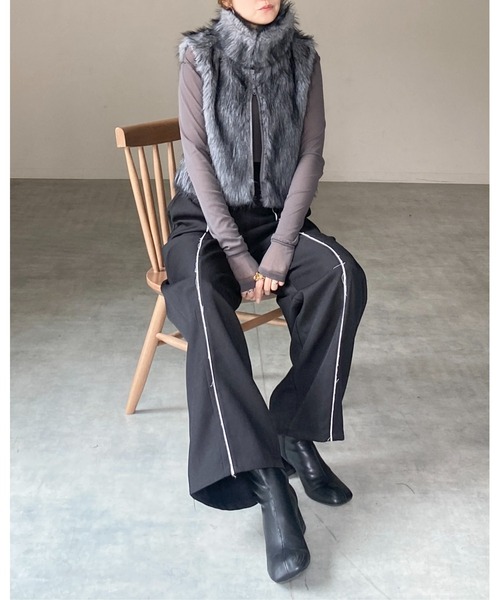 She's Closet ベスト ジレ 2wayスタンドネックショート丈ダブルジップ