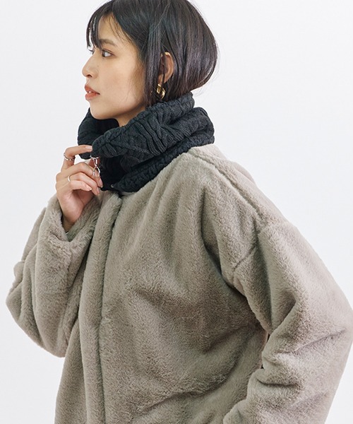 Fizz（フィズ） ネックウォーマー スヌード ケーブルニット×裏ボア