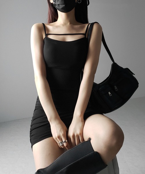 「me+em select」 キャミソールワンピース FREE ブラック レディース_画像5