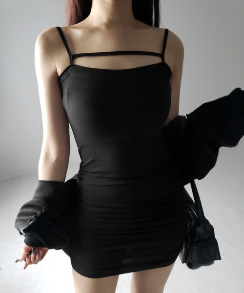 「me+em select」 キャミソールワンピース FREE ブラック レディース_画像9