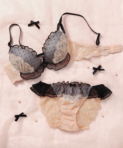 Mon cher pigeon* ブラジャー ショーツセット 「ドット×チュールで