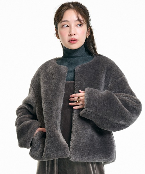 coca（コカ） ブルゾン アウター フェイクファーノーカラーブルゾン