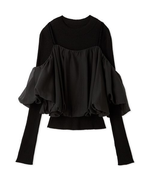 【新品タグ付き】オフショルレイヤードニットプルオーバー snidel ブラック SNIDEL（スナイデル） ニット セーター オフショルレイヤードニット