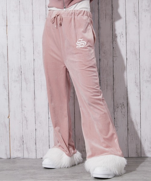 パンツ 「裾ファー×ベロア素材」レディース フレアパンツ セットアップ