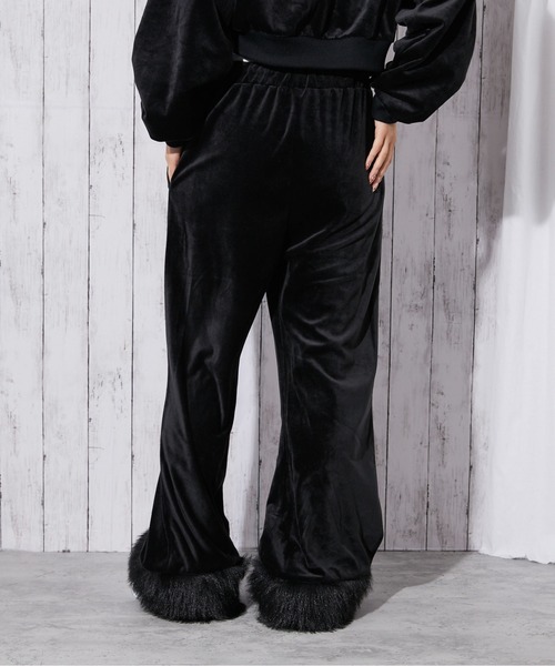パンツ 「裾ファー×ベロア素材」レディース フレアパンツ セットアップ