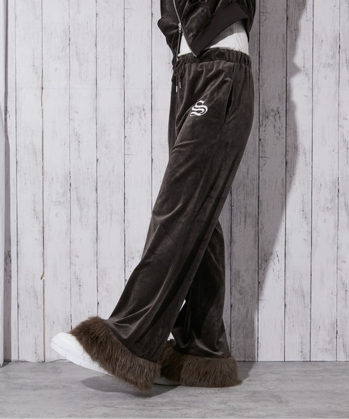 パンツ 「裾ファー×ベロア素材」レディース フレアパンツ セットアップ