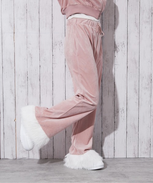 パンツ 「裾ファー×ベロア素材」レディース フレアパンツ セットアップ