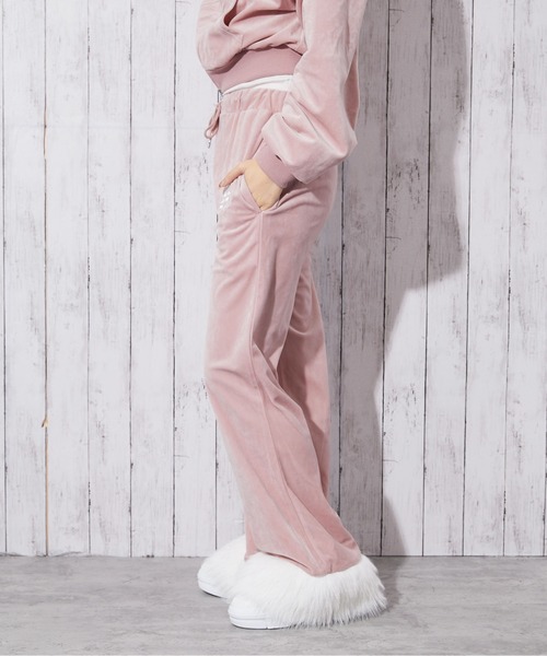 パンツ 「裾ファー×ベロア素材」レディース フレアパンツ セットアップ