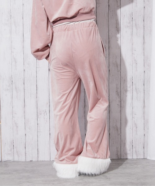 パンツ 「裾ファー×ベロア素材」レディース フレアパンツ セットアップ