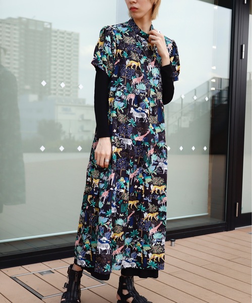 「rovtski」 「chouchou」半袖ワンピース FREE ブラック レディース_画像5