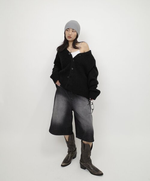 「WHO'S WHO gallery」 「kooky’n」ニットカーディガン LARGE チャコールグレー レディース_画像3