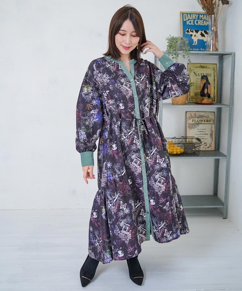 新品　イズスカラー　iS ScoLar 星座と花柄チュール 異素材切替ワンピース iS ScoLar（イズスカラー） ワンピース 553271：星座・楽器・雪の結晶
