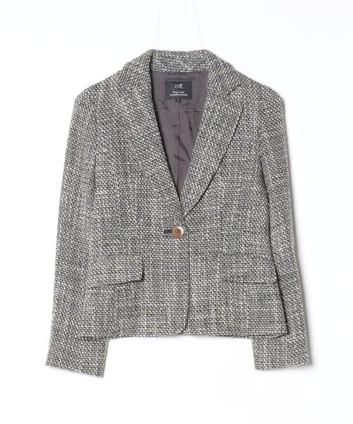 23区（ニジュウサンク） チェック柄ツイードジャケット 32 グリーン