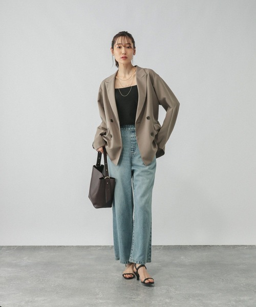 「GLOBAL WORK」 テーラードジャケット LARGE モカ レディース_画像9