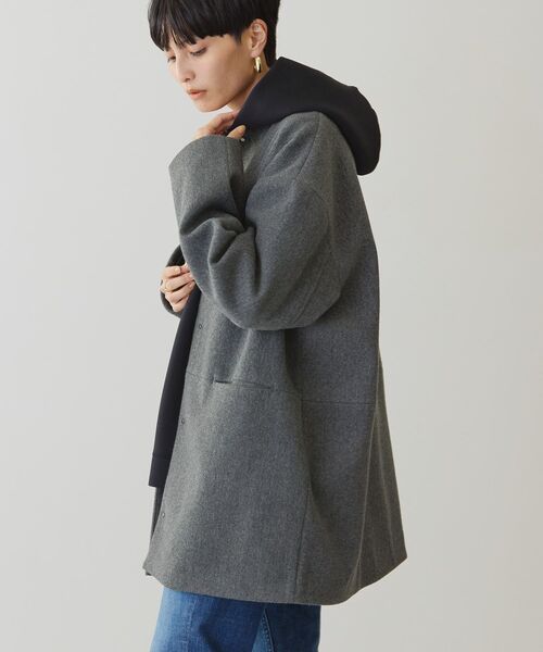 「AMERICAN HOLIC」 ノーカラーコート L 杢グレー レディース_画像5