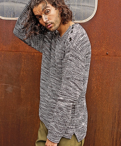 「RATTLE TRAP」 長袖ニット L オフホワイト メンズ_画像8