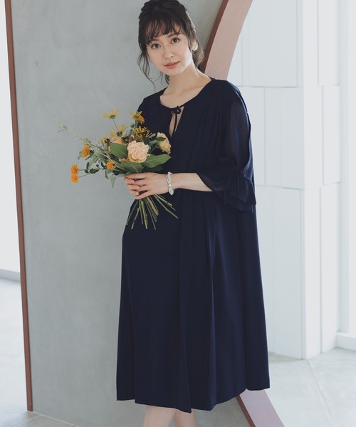 「niana」 7分袖ワンピース M ネイビー レディース_画像3