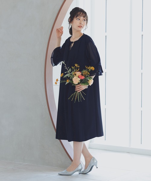 「niana」 7分袖ワンピース M ネイビー レディース_画像5