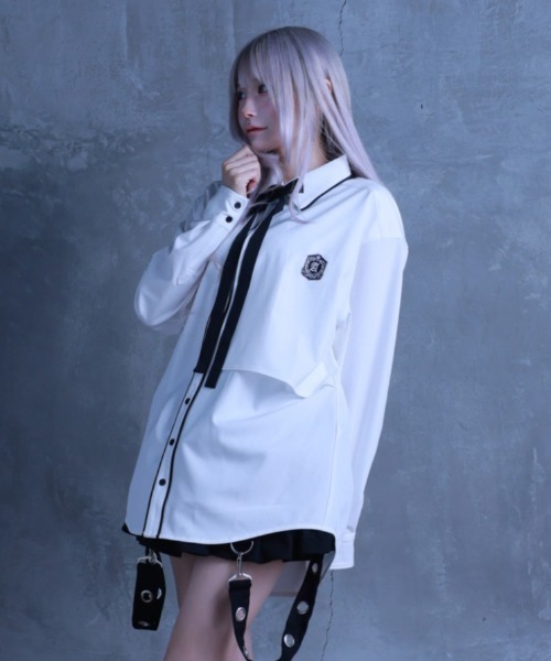 レプリカ品 ワイシャツ 長袖 ワッペン バッジ コスプレ 官給品ではありません Amilige（アミリージュ） ブラウス シャツ エンブレムワッペン刺繍