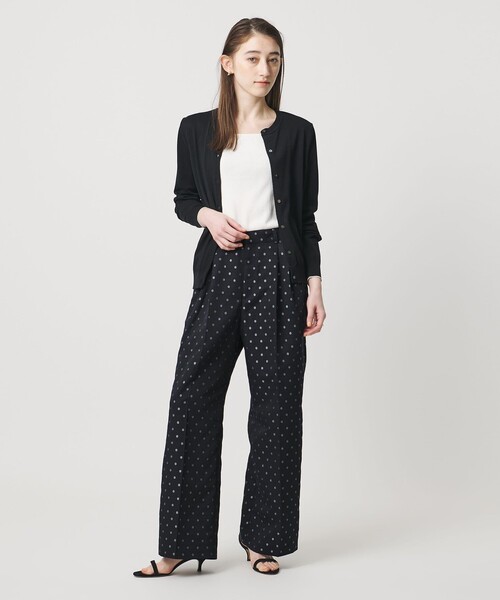 ワイドパンツ スラックス パンツ フラワー ジャガード 2タック ワイドパンツ ‐ウォッシャブル‐ レディースの画像
