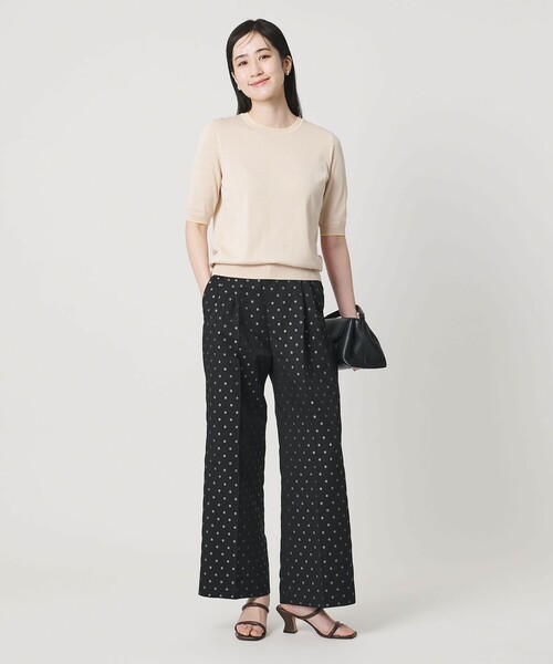 ワイドパンツ スラックス パンツ フラワー ジャガード 2タック ワイドパンツ ‐ウォッシャブル‐ レディースの画像