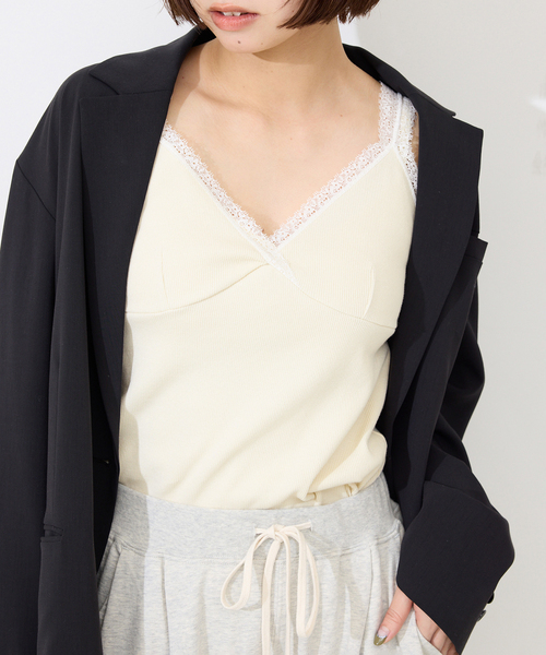 slobeiena レースキャミ SLOBE IENA（スローブイエナ） tシャツ テレコレースキャミ レディース