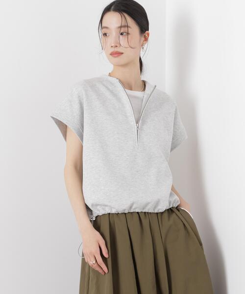 tシャツ 接触冷感ダンボールカットハーフジップトップス(セットアップ可) レディースの画像
