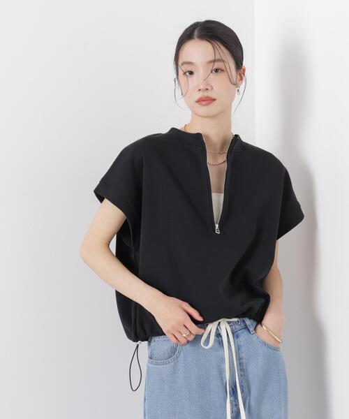 tシャツ 接触冷感ダンボールカットハーフジップトップス(セットアップ可) レディースの画像