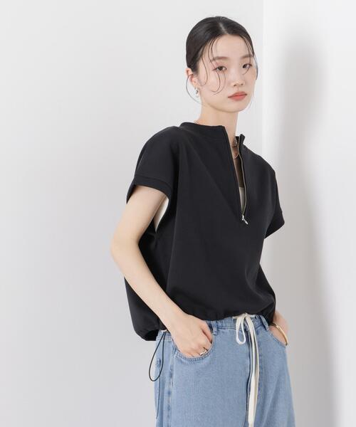 tシャツ 接触冷感ダンボールカットハーフジップトップス(セットアップ可) レディースの画像