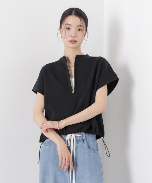 tシャツ 接触冷感ダンボールカットハーフジップトップス(セットアップ可) レディースの画像