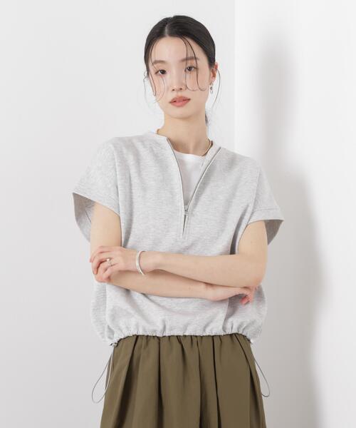 tシャツ 接触冷感ダンボールカットハーフジップトップス(セットアップ可) レディースの画像