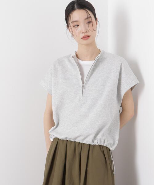 tシャツ 接触冷感ダンボールカットハーフジップトップス(セットアップ可) レディースの画像
