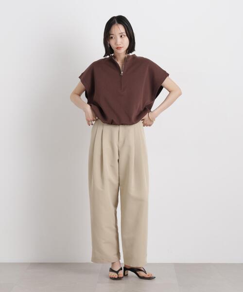 tシャツ 接触冷感ダンボールカットハーフジップトップス(セットアップ可) レディースの画像