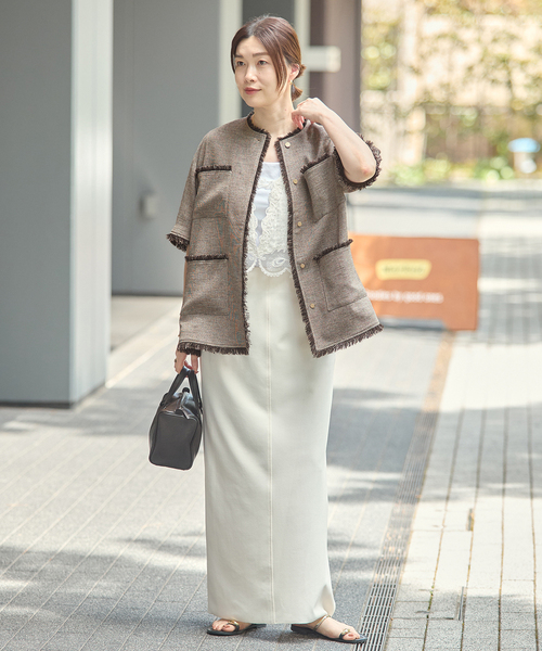 ジャケット ノーカラージャケット TWEEDY MESH ショートスリーブジャケット レディースの画像
