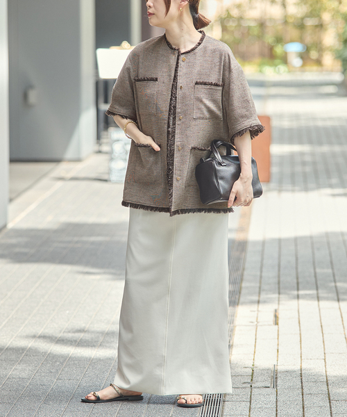 ジャケット ノーカラージャケット TWEEDY MESH ショートスリーブジャケット レディースの画像